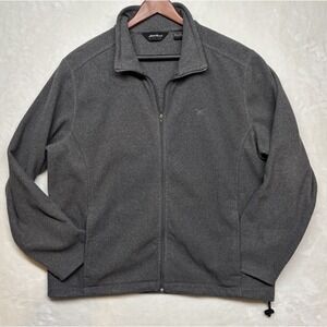 Eddie Bauer Mens L Zip Fleece Jacket Gray Outdoor Hiking Pockets Mountain